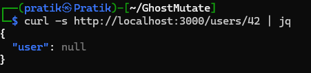 Terminal output confirming the user was deleted