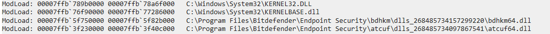 Bitdefender modules loaded into a process