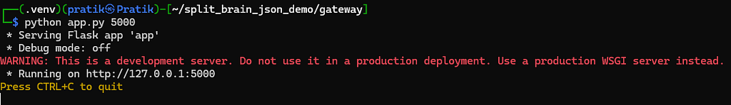 Terminal showing the gateway service running