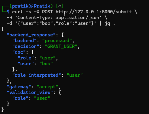 Normal request output from the proof of concept